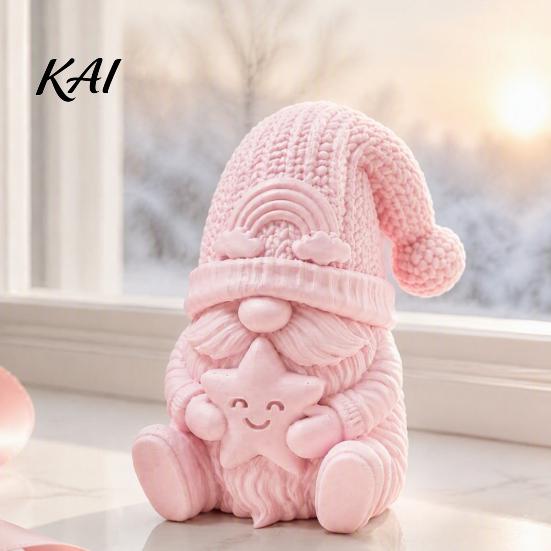 Cute Faceless Dwarf Figurines 3D Printed Gnome Figurine Holding Smiling Star, Statue with Star Knit Hat, Christmas Tabletop Ornament for Shelf