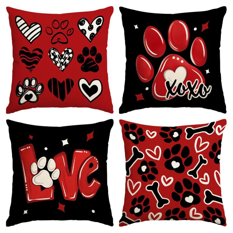 Vikama 4Pc Valentine'S Day Cushion Cover Set Romantic Valentine'S Day Bedroom Living Room Sofa Heart-Print Cushion Covers