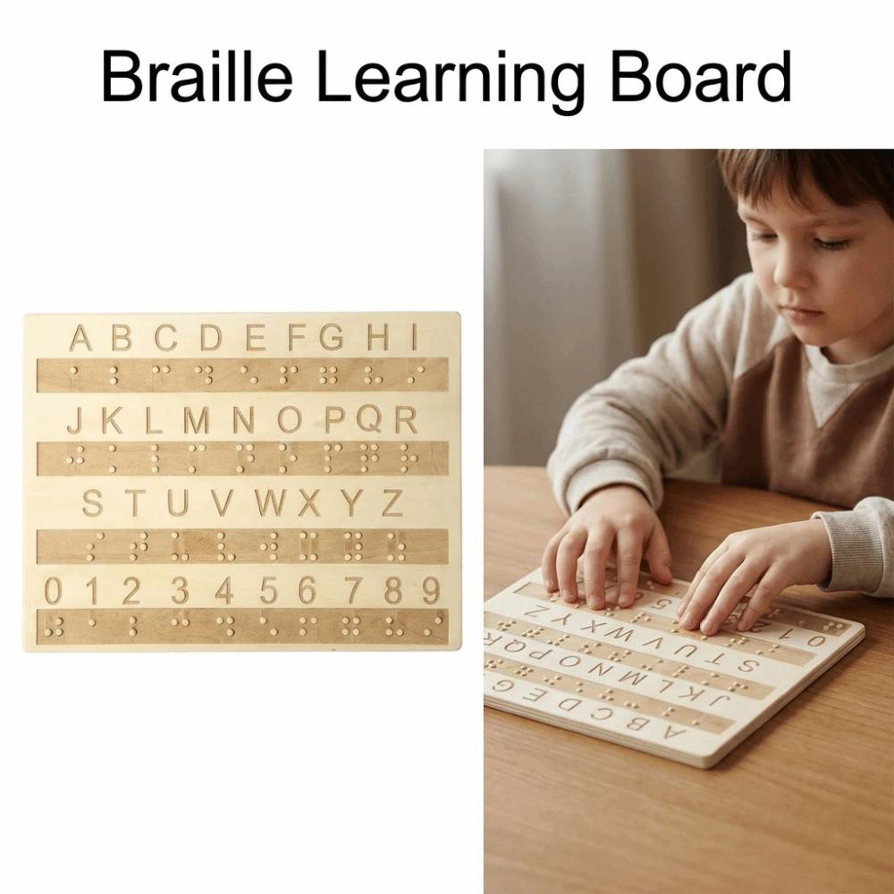 Wooden Braille Alphabet Board Thickened Efficient Braille Learning Board Portable Professional Braille Self-Learning Tool