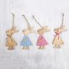 3PCS Natural Home Decorations Party Supplies Wood Crafts Cute Bunny Easter Rabbit Easter Ornaments