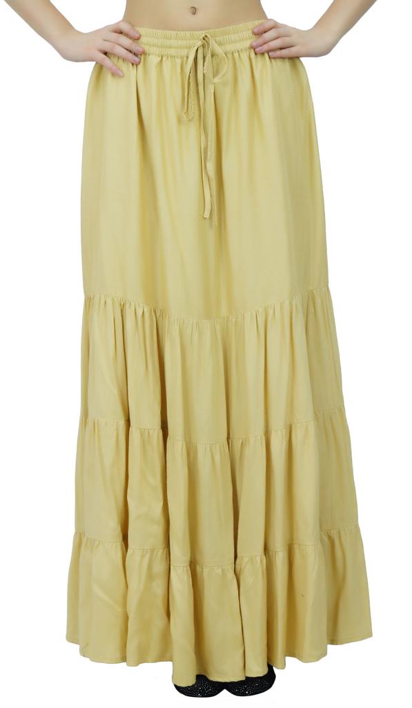 Bimba Длинная расклешенная юбка макси-ярус в стиле бохо с эластичной резинкой на талии из вискозы в стиле бохо