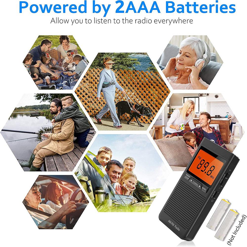 FM Pocket Radio Portable Radio Alarm Clock Auto-Search Channels Mini Hand Radio