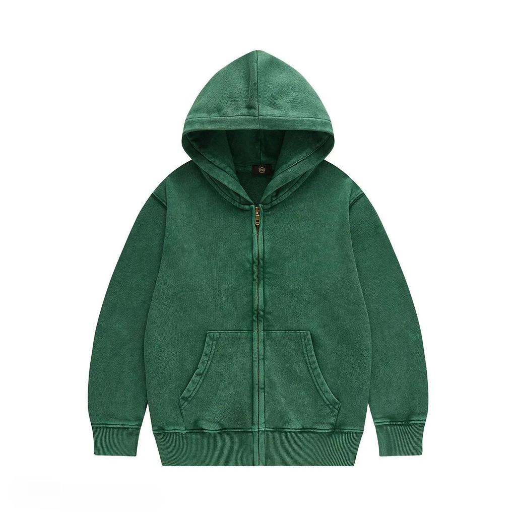 Детская верхняя одежда 2025 Осень Модные Крутые 350г махровый хлопок Винтажные толстовки на молнии Мальчики Девочки Повседневные Спортивные топы Детская одежда