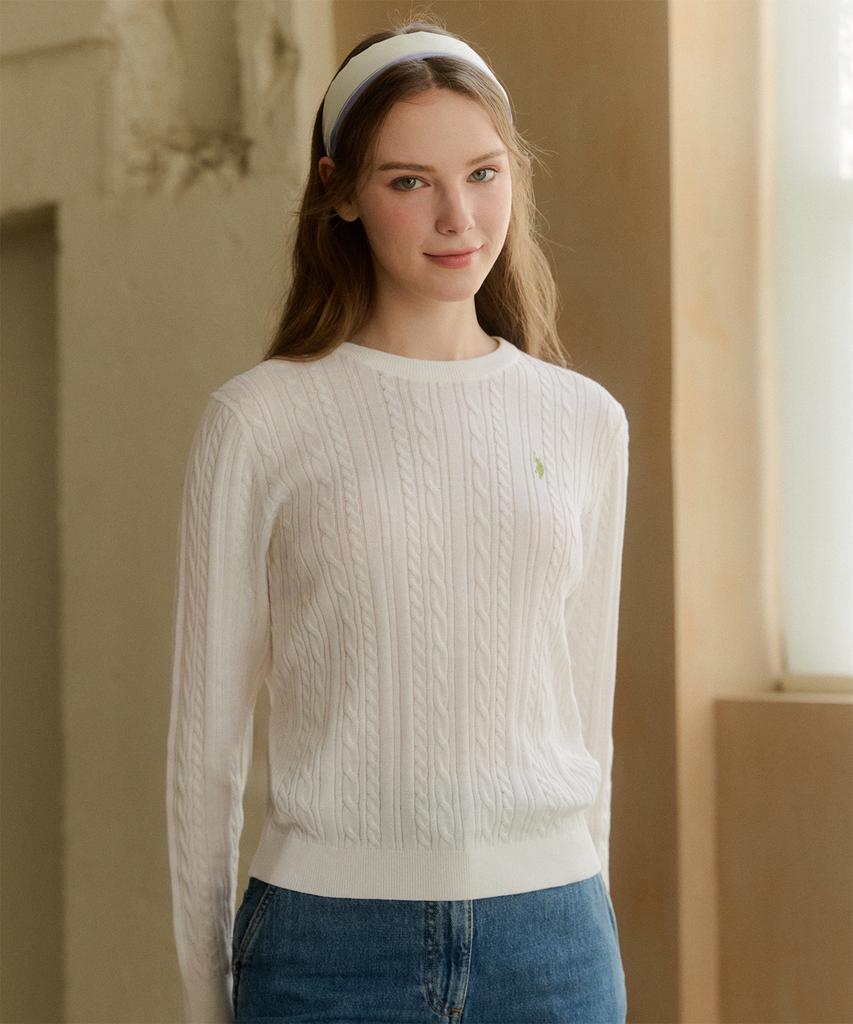 USPOLOASSN 100% Cotton Long Sleeve Round Knit_White