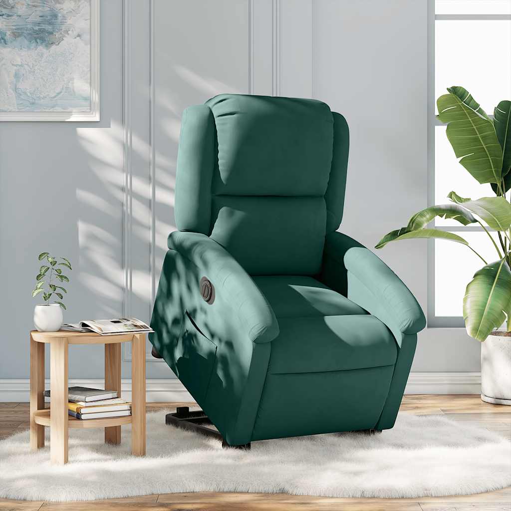Electric Recliner Chair with Rising Function Dark Green Velvet