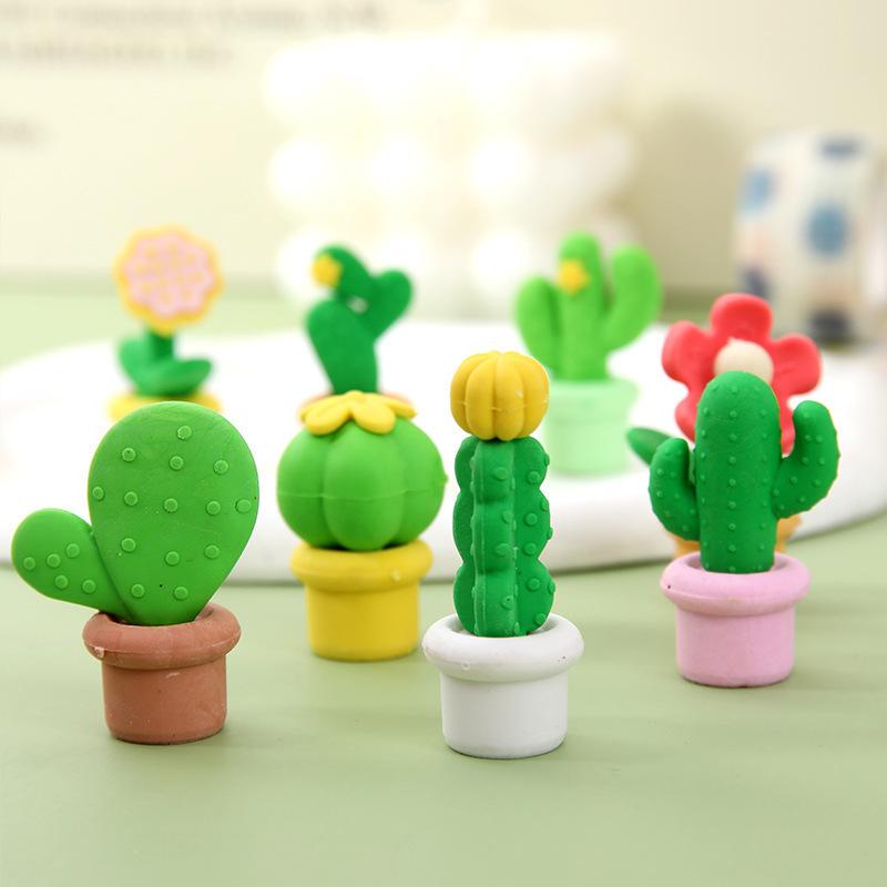 4 шт. Милый мультяшный кактус, суккулент, ластик в форме горшка, мало крошащийся ластик для карандаша, канцелярские принадлежности для учеников начальной школы, подарок