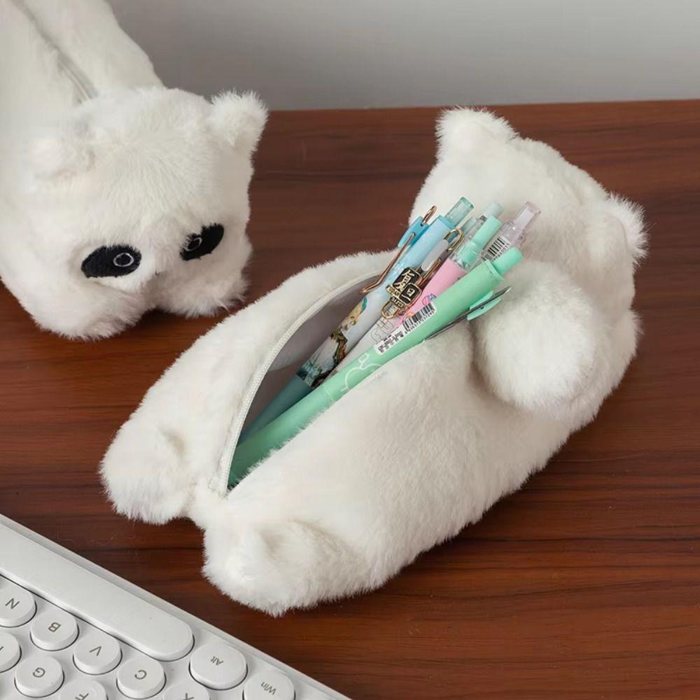 Large Capacity Panda Plush Pen Bag Cute Design Stationery Storage Bag Stationery
