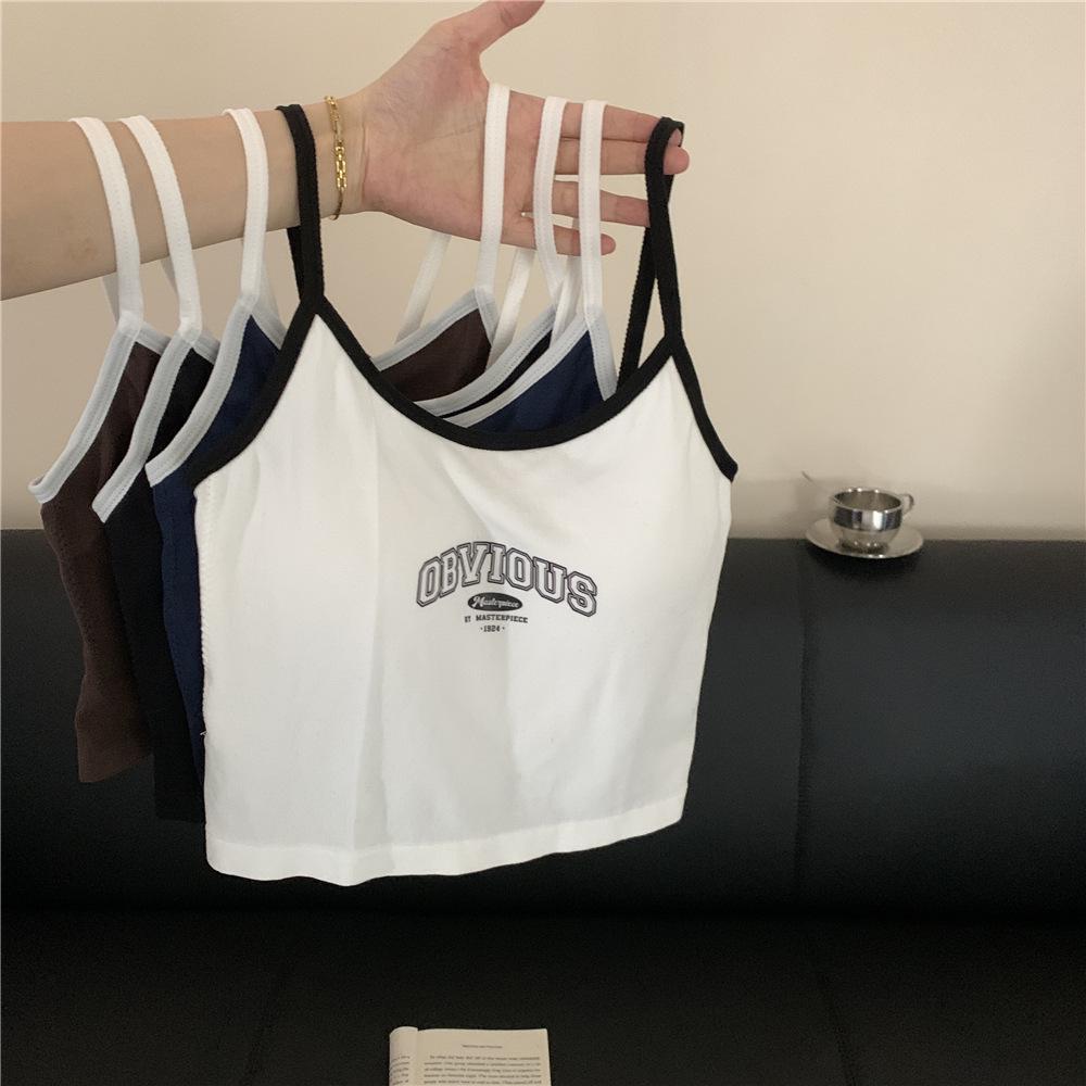 2024 Women's Slim Fit Letter Print Camisole: Sweet & Spicy Style with Chest Pad for Summer