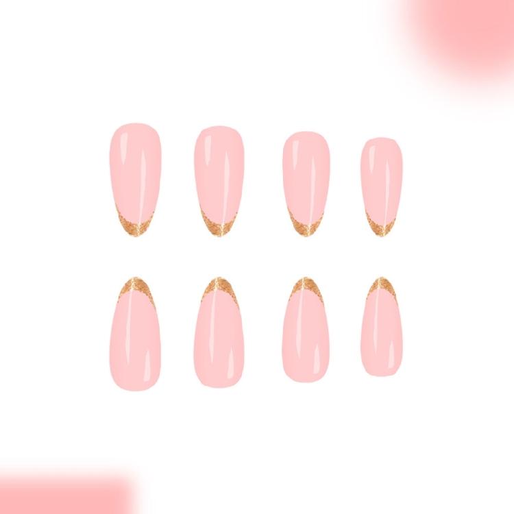 24Pc Middle Length Glitters Fake Nail Gold Trim French Tips Press On Nail Pink Blush Design ABS Constructions