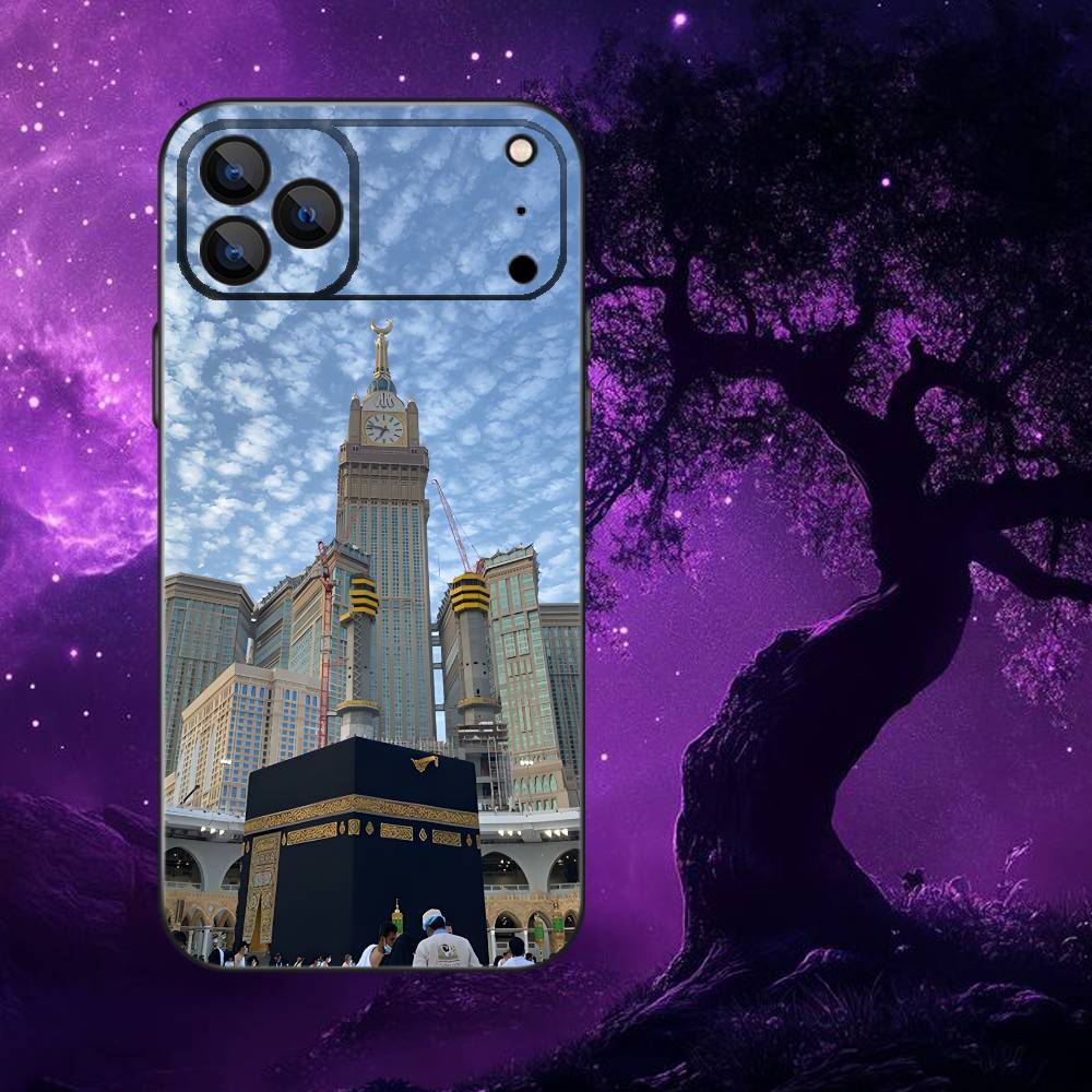 Мусульманский и Кааба Чехол для телефона Для iPhone 17,16,15,14,13,12,Pro,Max,Plus,E,SE4,Air,Mini Черный Мягкий Коробка