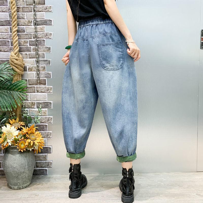 Джинсы в стиле пэчворк для женщин с высокой талией, винтажный и стильный свободный крой