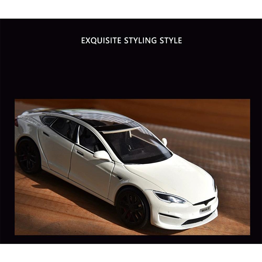 1/24 Scale Diecast Vehicle for Tesla Model S Model Car with Charging Station Collectible Sound Light Toy