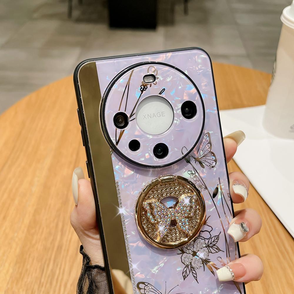 KEYSION Противоударный чехол для Huawei Mate 60 Pro+ 50 40 30 Pro Butterfly Ring Stand Phone Back Cover для Huawei nova 12s 11 10 Pro