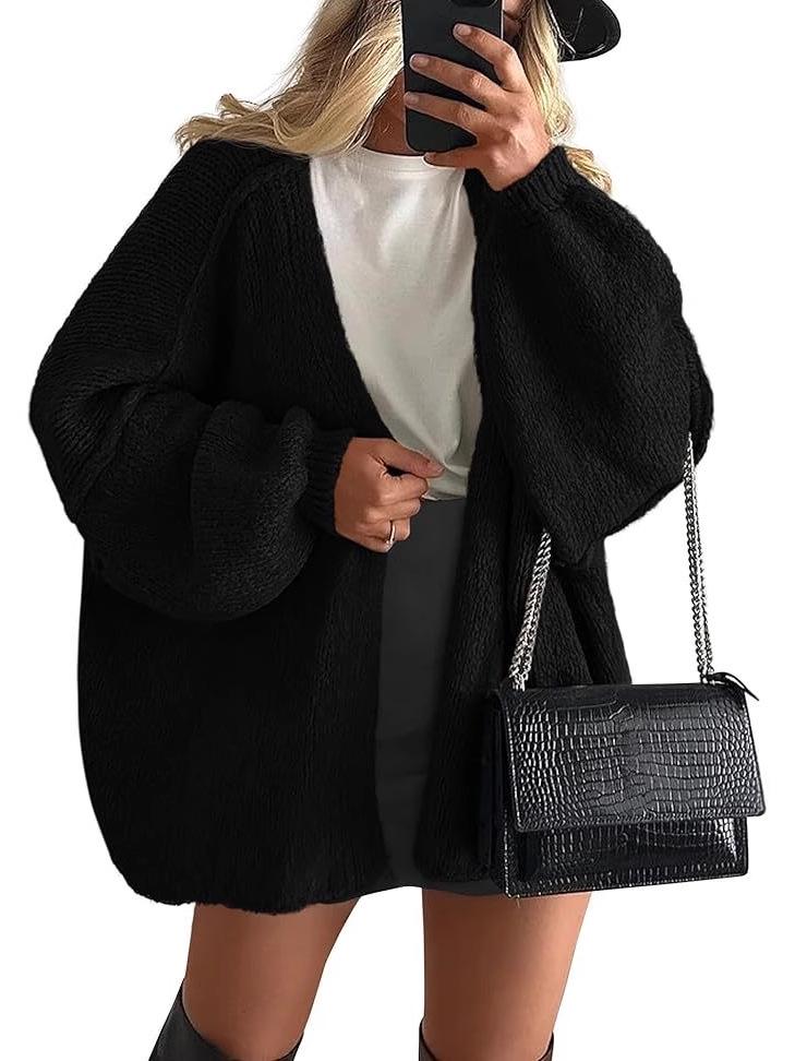 Женский вязаный кардиган оверсайз 2025 года с длинными рукавами-фонариками