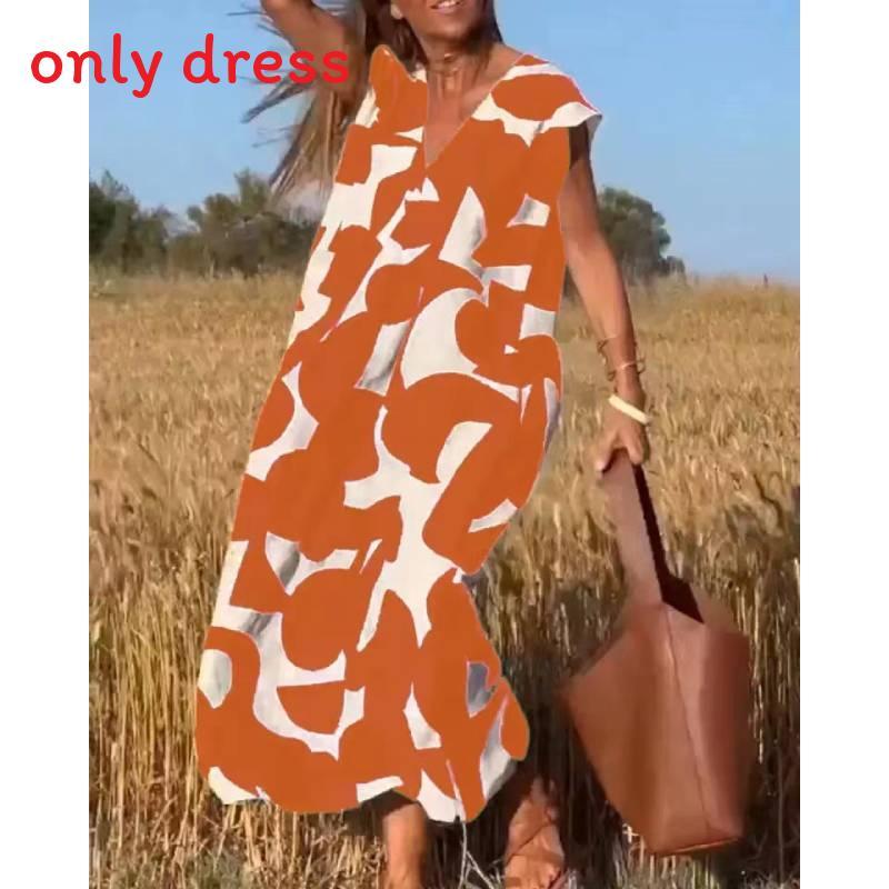 Summer Ladies A Line Dress With Geometric Print And V Neck For Casual Wear