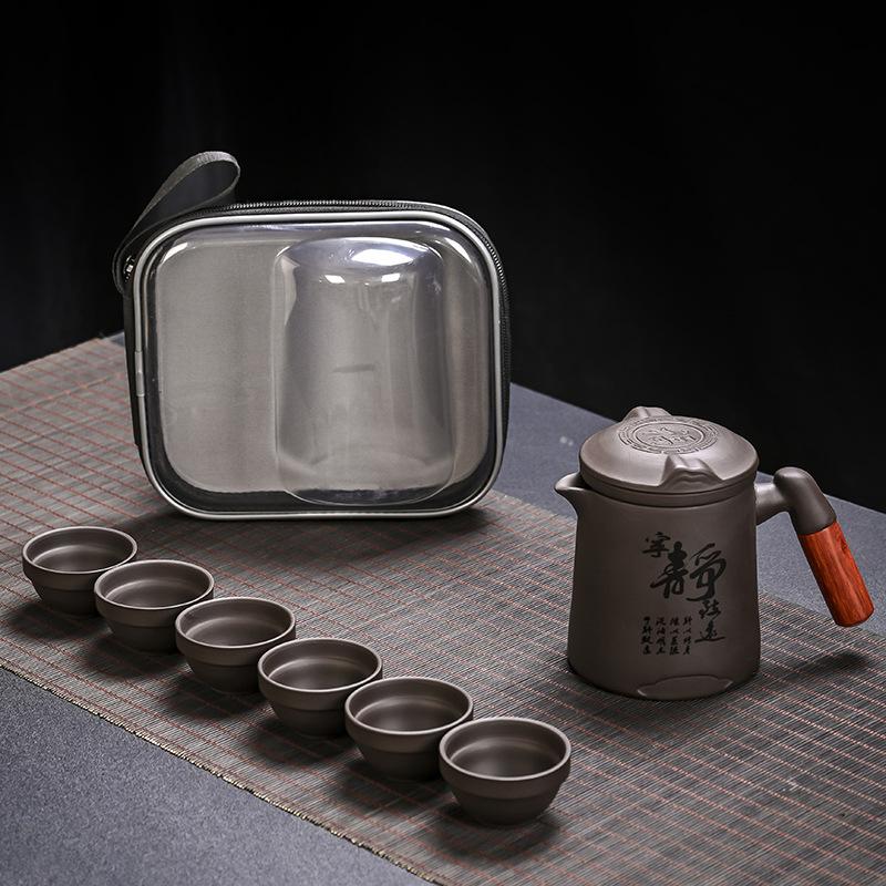 Purple Sand Kuaike Cup One Pot Six Cups Travel Tea Set Portable Bag Portable Teapot Tea Cup Outdoor Car