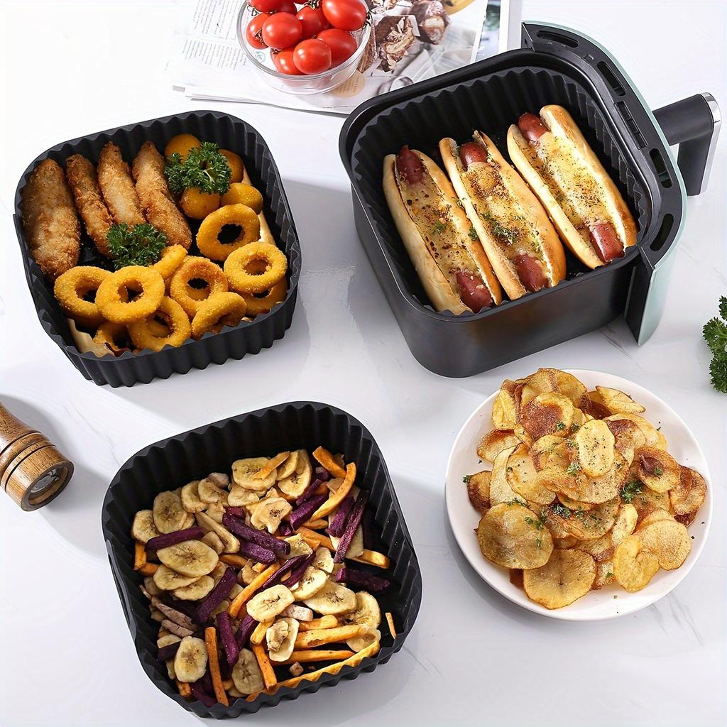 1pc Colorful Reusable Silicone Air Fryer Liner - 20.32cm Square, Fits 4-7 Qt Air Fryers, Oven & Microwave Safe, Non-Stick & Easy To Clean.