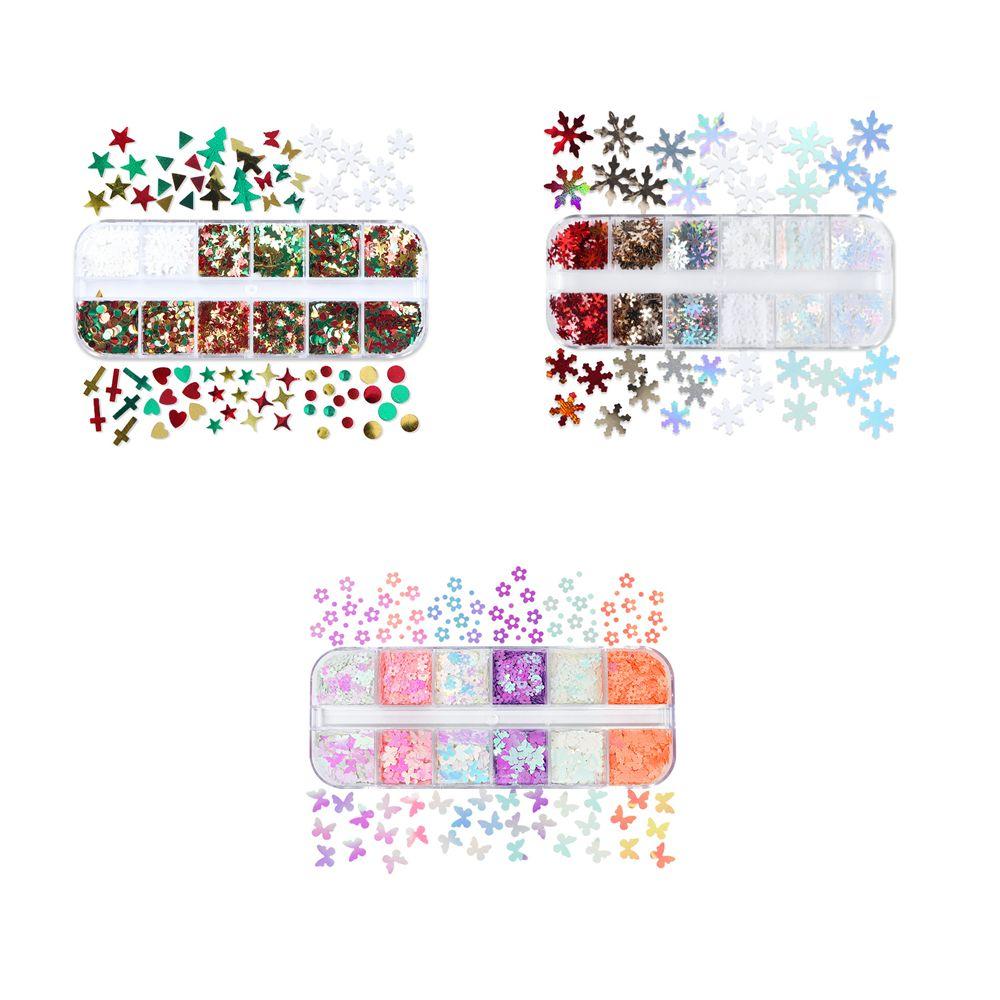 DIY Fashion Nail Decoration 12 Grids Mix Color Butterfly Christmas Series Nail Glitter Sequins Plum