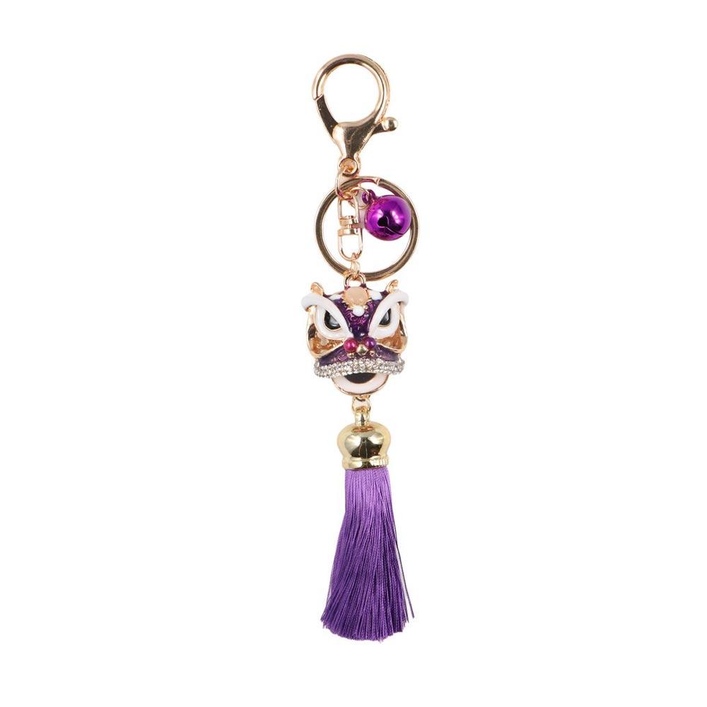 Ancient Mascot Lion Dance Keychain Crystal Animal Lion Wake Keychain Delicate Women Bags Holder