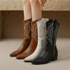 Модные женские ботинки из спилковой кожи на осень-зиму, модные вышитые ботинки с острым носком для женщин, ботинки до середины икры, ботильоны женские, рыцарские ботинки