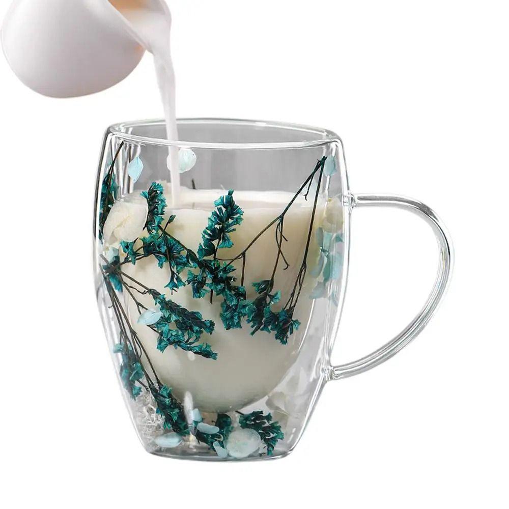 С ручкой Кружка с сухоцветом Разнообразная кружка с двойными стенками для кофе Прозрачные стеклянные чашки Молочный шоколад