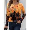 Fashion Women's T Shirt Tee Ombre Print Halloween Casual Holiday Fashion Long Sleeve T-shirt O-Neck Yellow Sweatshirt Pullover