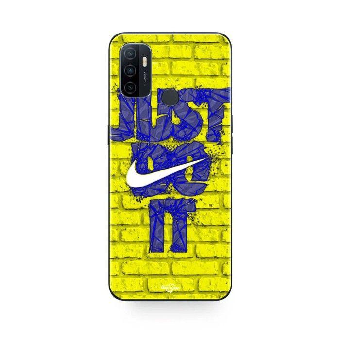 Coque pour Oppo A32 logo just do it couleur bleu front jaune