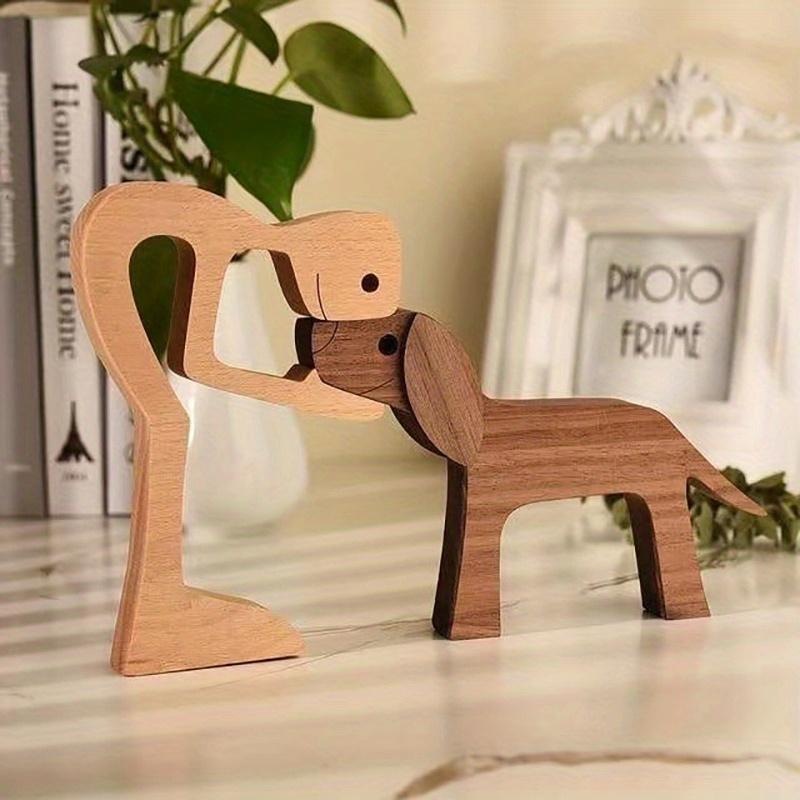 1PC Handmade Wooden Dog Statues, Playful Family and Pet Sculptures, Suitable for Home or Office Decoration