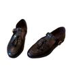 Leather literary and artistic flat bottom fringed round head rivets shallow mouth single shoes women's versatile commuter flat bottom Mary Jane