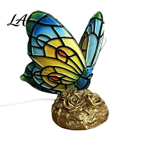 Colored Flakes Butterfly Lamp Cute Bedside Table Lamp Rose Nightstand Lamps Stained