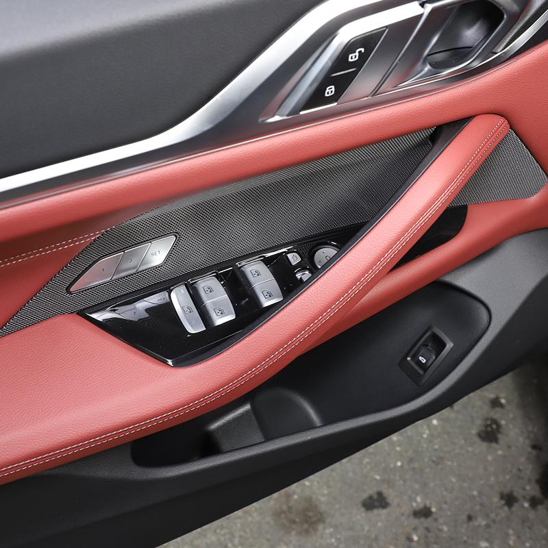For BMW 4 Series G22 G23 G26 - ABS Carbon Fiber/Black Car Window Lift Button Decorative Sticker Car Interior Accessories
