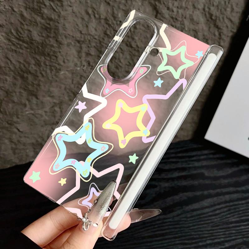 Прозрачный магнитный чехол для телефона с автоадсорбцией для Samsung Galaxy Z Fold 7 6 5 Fold7 Fold6 Fold5 5G, узор "Звезды", жесткая задняя крышка из ПК