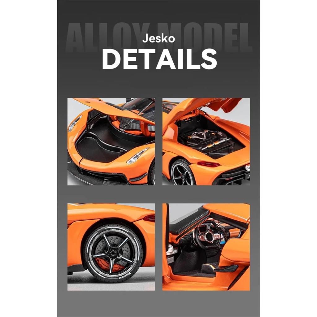 1/24 Koenigsegg Jesko Attack Alloy Sports Car Model Diecast Metal Racing Car Model Simulation Sound and Light Children Toy Gift