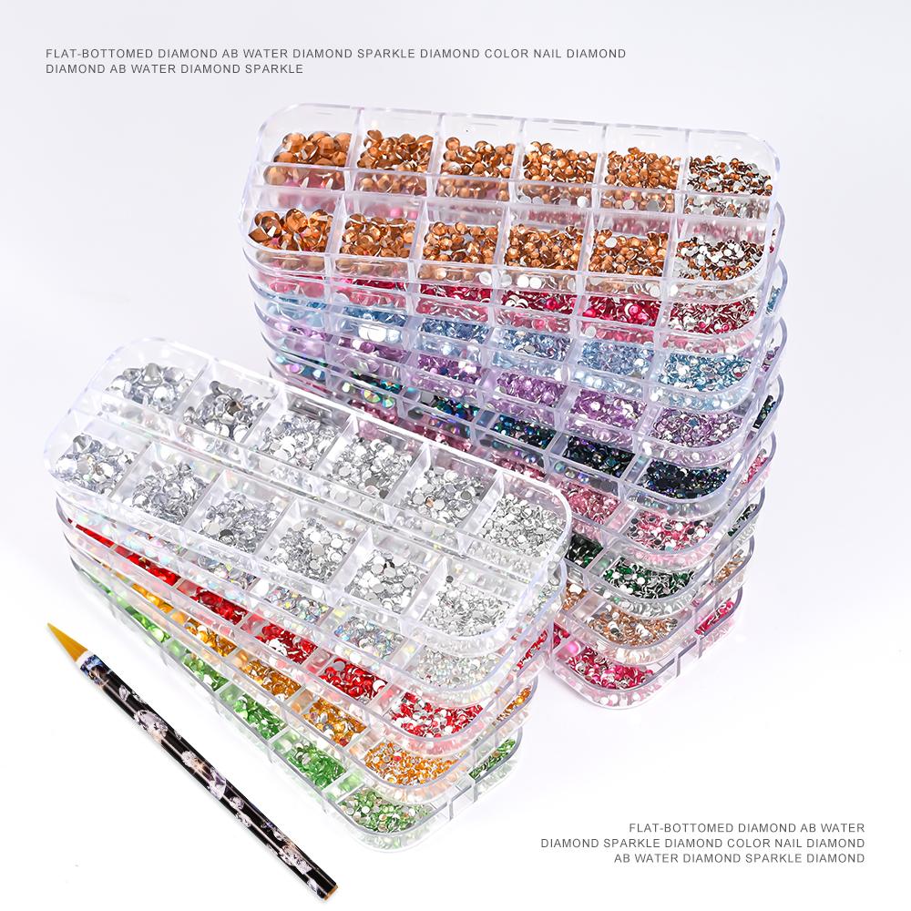 2pcs/Set Nail Art Rhinestones Kit 12Grids Flatback Crystal Clear AB Drills With Pen DIY Manicure Nail Art Decoration Accessories