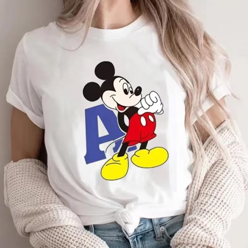 Cartoon Mickey Minnie Print Tshirt Harajuku 2026 Summer Short Sleeve T Shirt FeUnisex Harajuku Casual Clothes Top Unisex