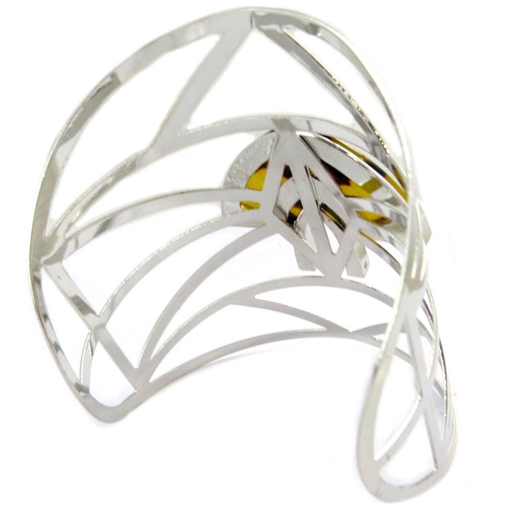 Les Trésors De Lily [P4910] - Silver Brown 'Cleopatra' Designer Bracelet - Width 9 Cm