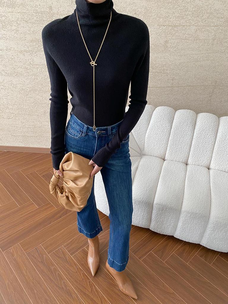 Синан Шерстяной Свитер с Высоким Воротником Универсальный Приталенный SN6661