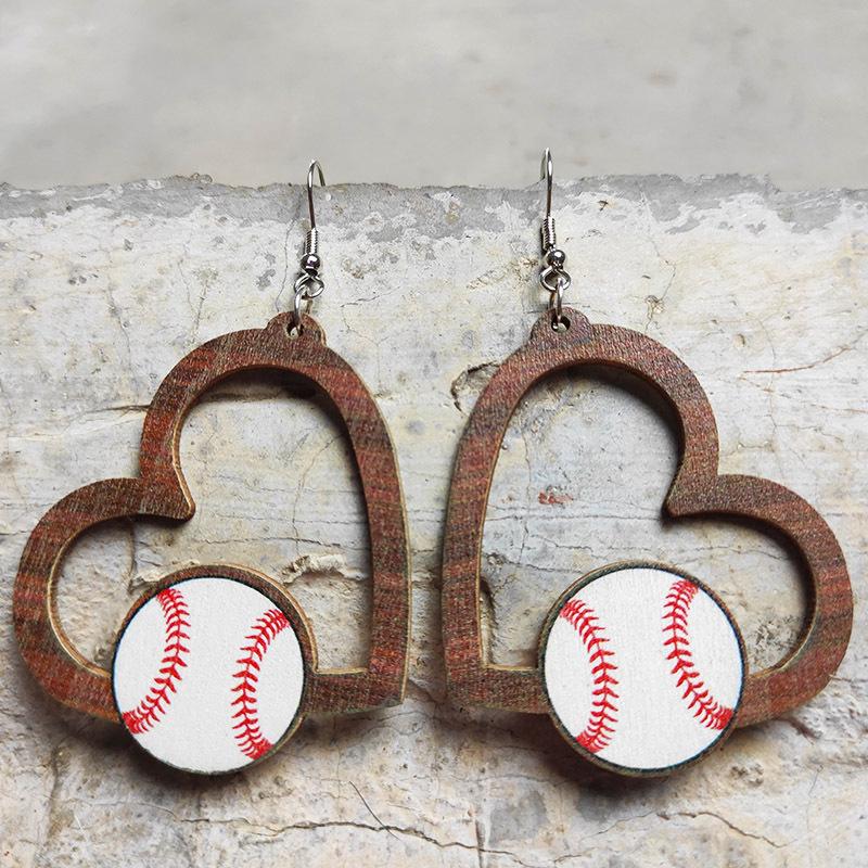 Heart-shaped sports earrings, football, World Cup, baseball, rugby, basketball, tennis, volleyball, geometric hollow earrings
