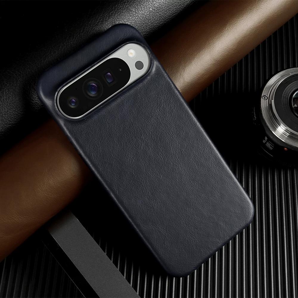 Waxed Grain Leather Case for Google Pixel 10 Pro Pixel 9 XL Pixel 8A 7 Premium Business Slim Soft Cowhide Full Body Shockproof Protective Cover