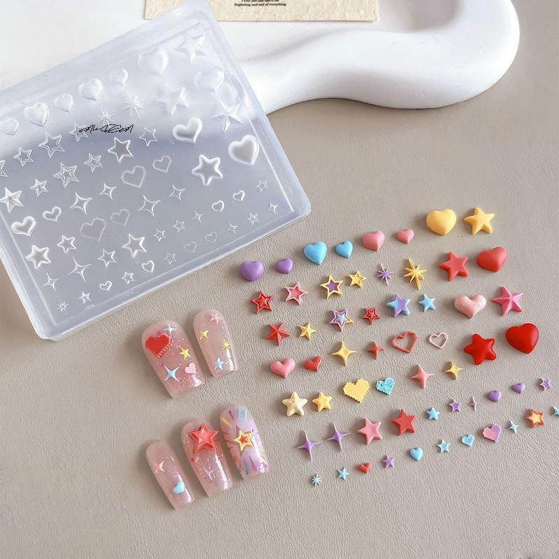 3D Heart Star Pentagram Silicone Nail Mold DIY Nail Art Transparent Manicure Decoration Creativity Template for Nail Charm