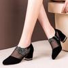 Fashion Women Shoes Sexy Black Hollow Mesh Pointed Heels Female Elegant Flower Shaped Rhinestone Ornament Footwear Ladies 35-43