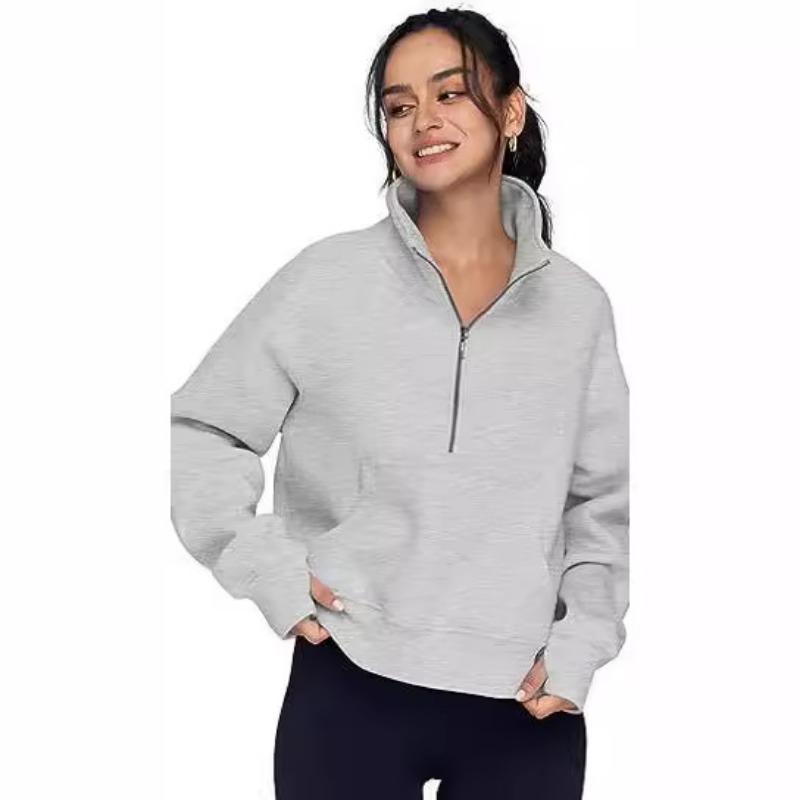 Autumn Winter Hoodies Women's Sports Half Zipper Sweatshirts Loose Stand Collar with Velvet Coat Jacket