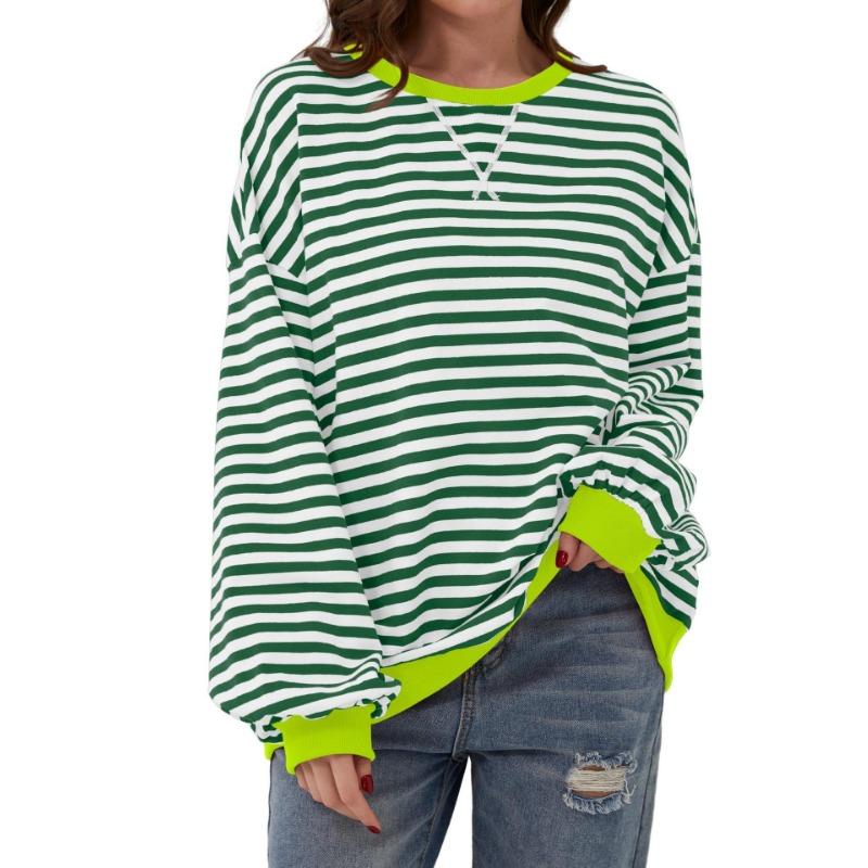 Simple Home Leisure New, Striped Pattern Round Neck Trend Long Sleeve, Pullover Color T-shirt