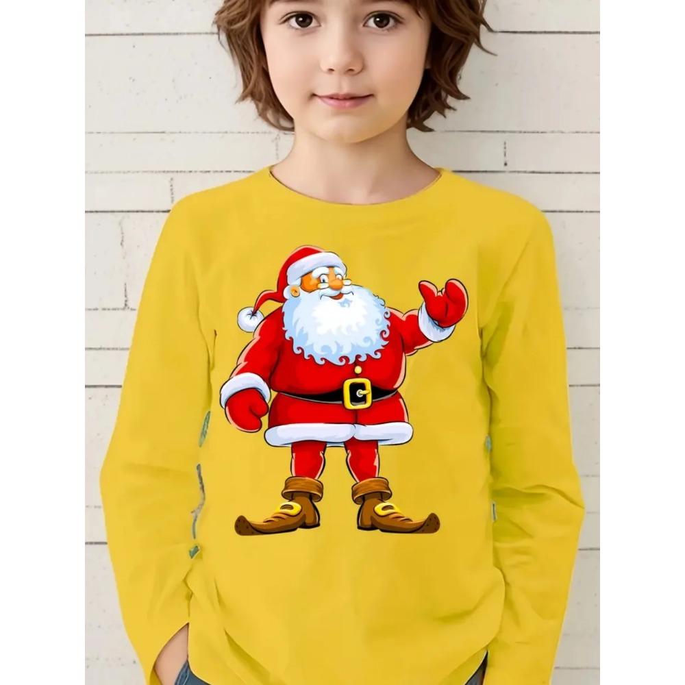 Spring and Autumn Round Neck 3D Christmas Theme Printed Top Fashionable Casual Long Sleeved Children's Boy T-shirts