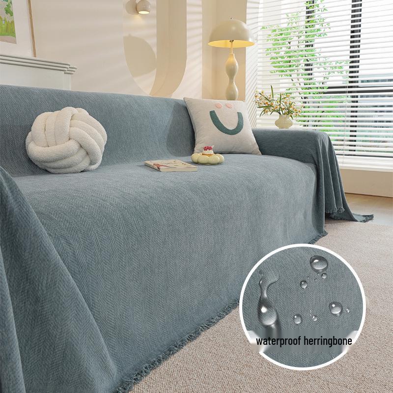 Современный минималистичный чехол на диван из шенилла в елочку, всесезонное нескользящее одеяло