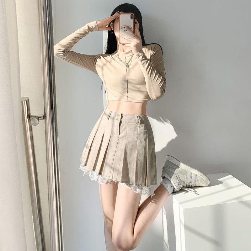 Плиссированная юбка с кружевным подолом, женские шорты Pure Desire с высокой талией и буквой А-слова, милая американская красавица в консервативном стиле, весна-лето