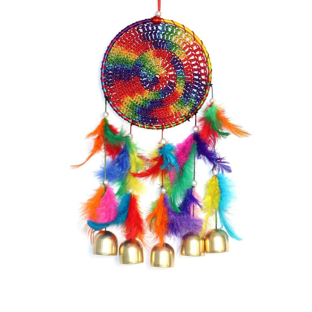 Metal, Bell, Feather, Bead, Thread Wind Chime Dream Catcher for Wall Decor, Bedroom, Balcony, Garden, Kids Room (30 Cm X 13 Cm) Small (Multi)
