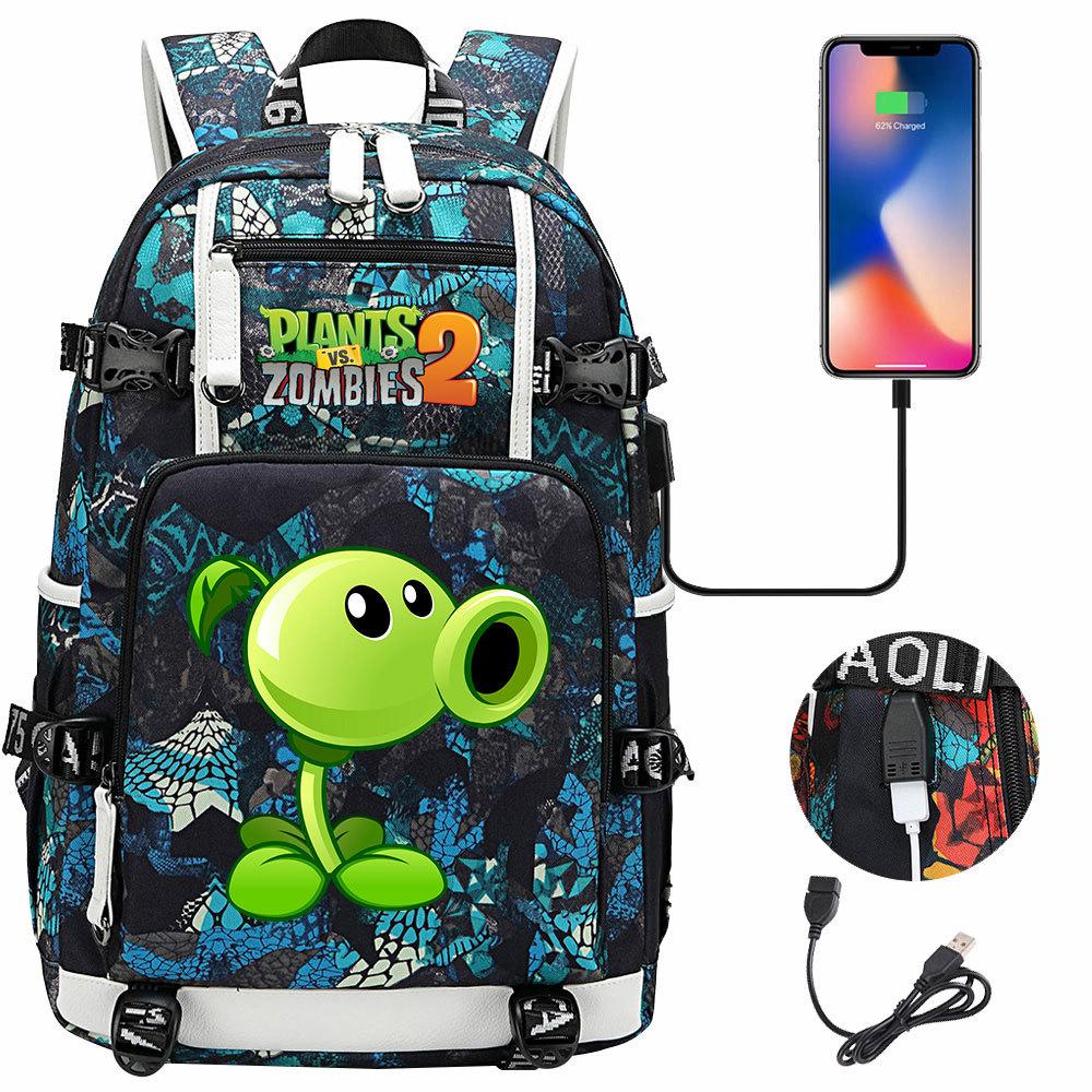 New USB Travel Backpack with Plant Print for Teens Students Unisex Casual School Bag