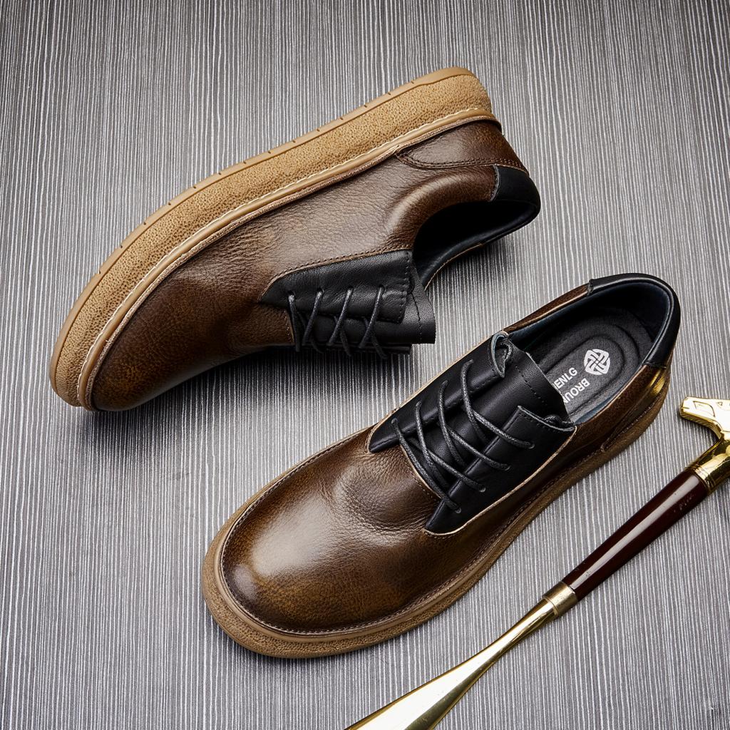 Мужские кожаные туфли на шнуровке, повседневные мужские туфли, деловые туфли в британском ретро-стиле с мягкой подошвой для мужчин