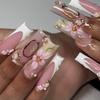 3D Flower Pearl French False Nails 24 Pieces Comfort Fit for Women